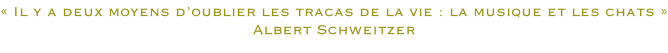 «&nbsp;Il y a deux moyens d’oublier les tracas de la vie : la musique et les chats&nbsp;» Albert Schweitzer